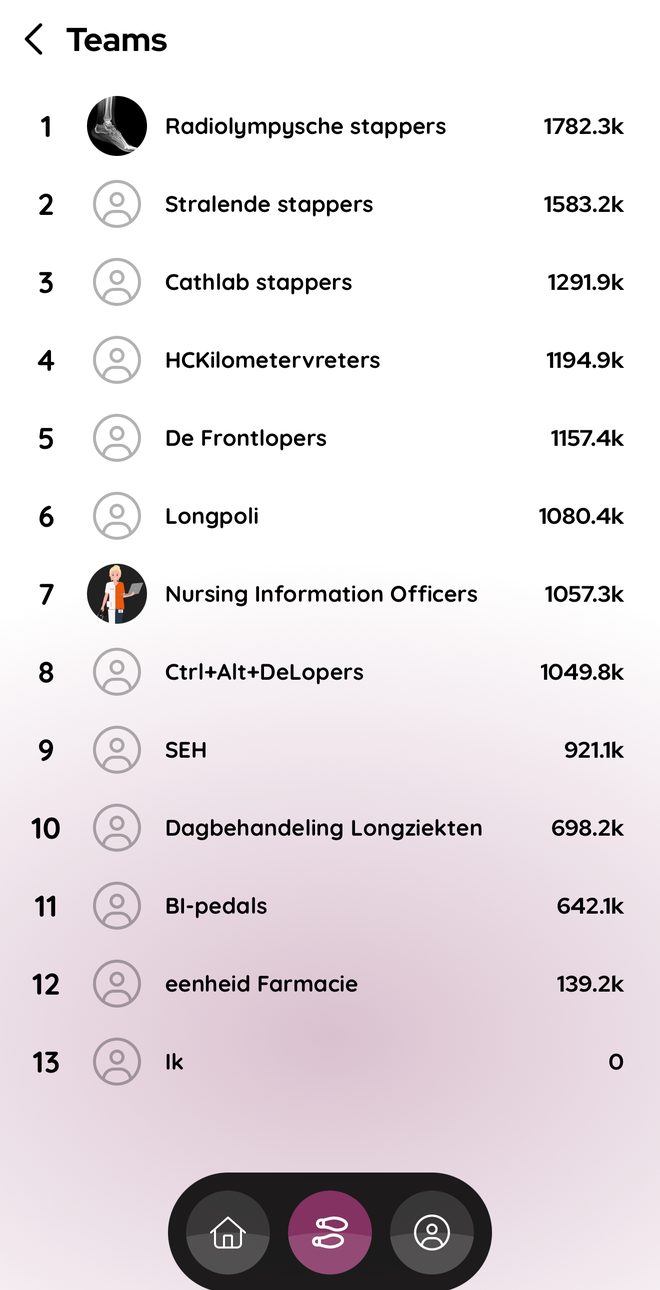De app De teamstand in de app op een telefoon